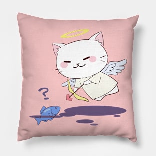 Cute Chibi Angel Cat Hunting Fish Pillow