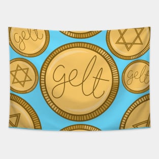 Hanukkah Gelt Chocolate Coins Cartoon Pattern, made by EndlessEmporium Tapestry