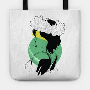 Girl with flowers and sun Tote