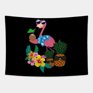 Cool Flamingo Pineapple Tropical Summer Tapestry