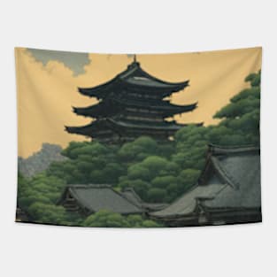 a beautiful timple kawase hasui style art japan Tapestry