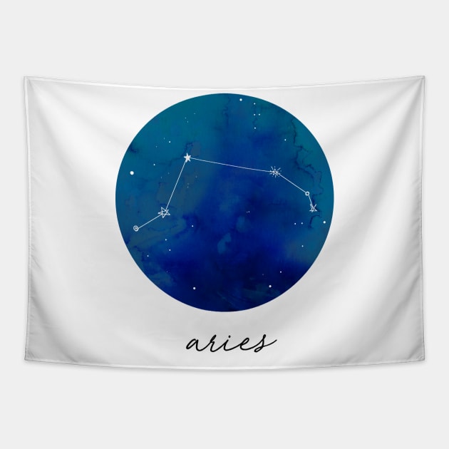 Aries Zodiac Watercolor Constellation Tapestry by aterkaderk