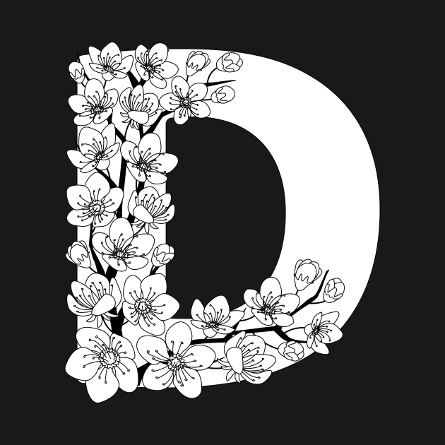 Monochrome capital letter D patterned with sakura twig by Alina