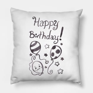 Watercolor Happy Birthday Balloons Pillow