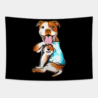 Funny Dog Pitbull I Love Mom Tattoo Gift Shir Tapestry