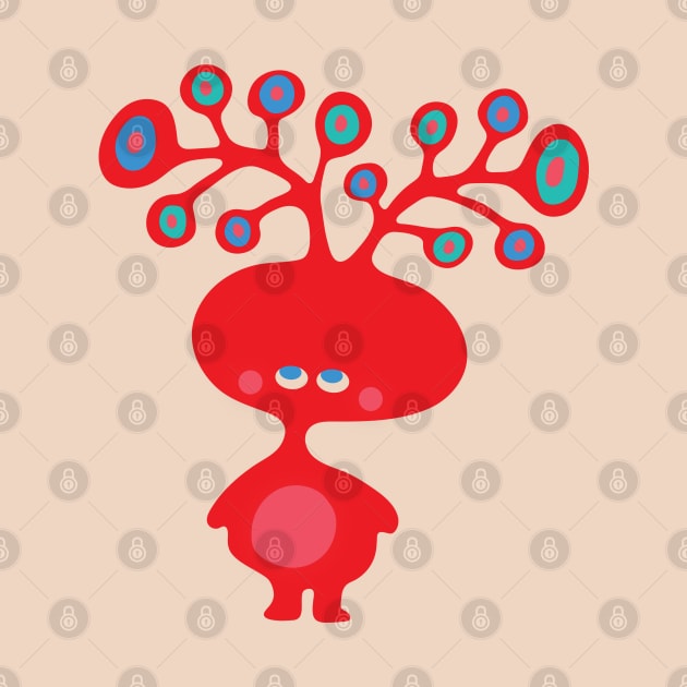 TREE HEADS Cute Red Imaginary Kids Kawaii Monster with Funny Antlers - UnBlink Studio by Jackie Tahara by UnBlink Studio by Jackie Tahara