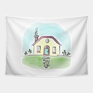 cottage house pastel doodle Tapestry