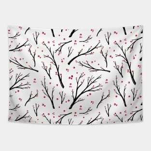 Winter trees with berries. New Year and Christmas print Tapestry