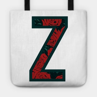 Modern Rose Floral Initial Name Alphabet - Letter Z Tote