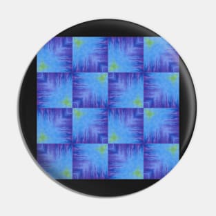 Tie Dye Blue and Green Groovy Check Pattern Pin