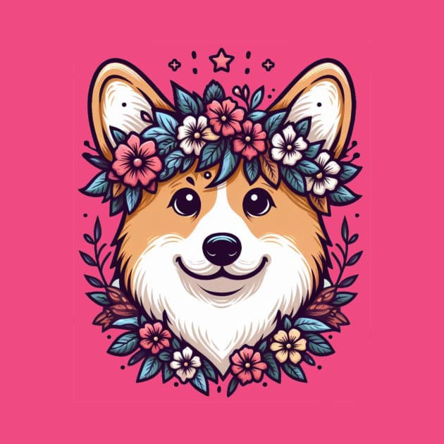 Flower Corgi by WolfeTEES