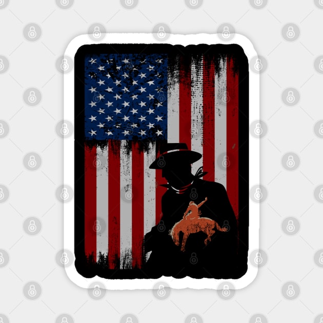 cowboy american flag vintage usa  cowboy Rodeo Roping Horse Riding Magnet by JayD World