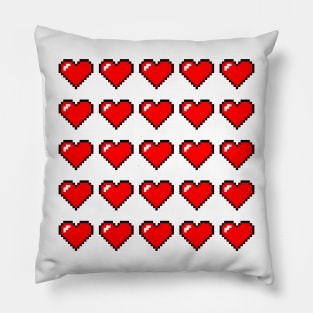Pixel Red Hearts Pattern Pillow