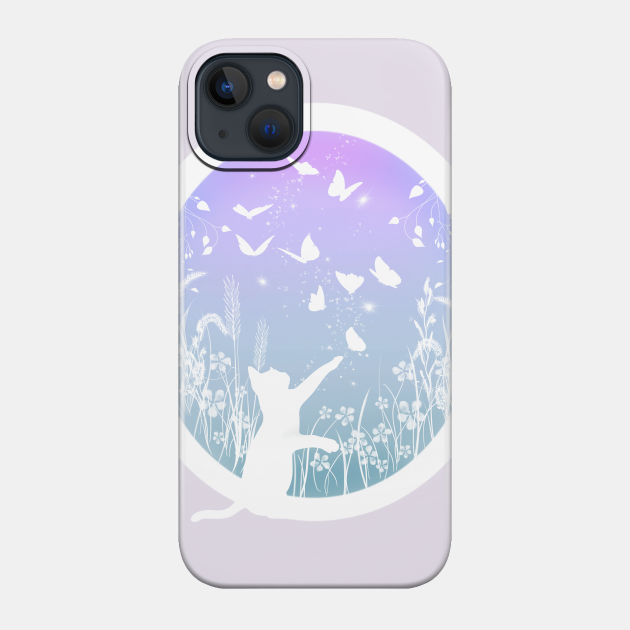 Butterly Chasing White Cat - Cat - Phone Case