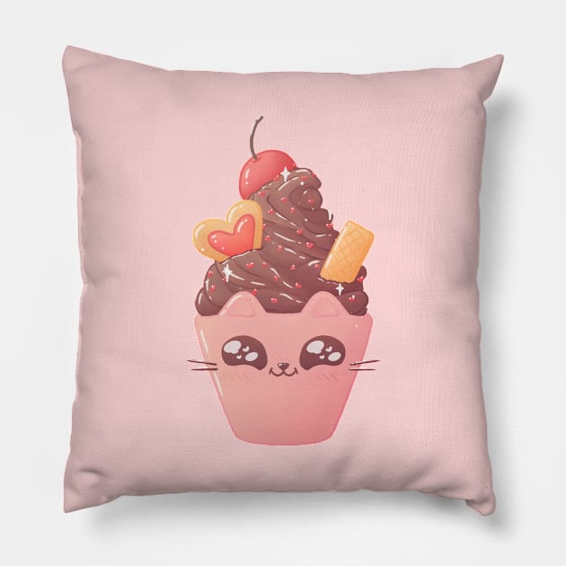 Chocolate Soft Serve Cat Pillow by LenasScribbles