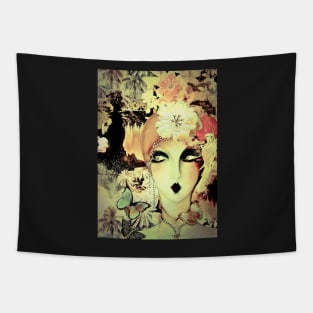 70s deco art print fashion dark floral Tapestry