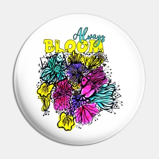 Always Bloom Watercolor Line Art Floral Drawing Pin