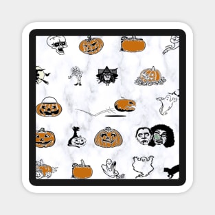 Halloween Pattern on White Background: Ghosts, Witches Hats, Bats, Witch Broom Cute Fall Design Autumn Magnet