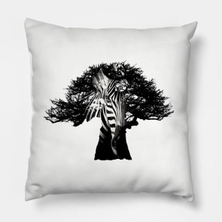 Baobab in Silhouette with Zebra Face Overlay Pillow