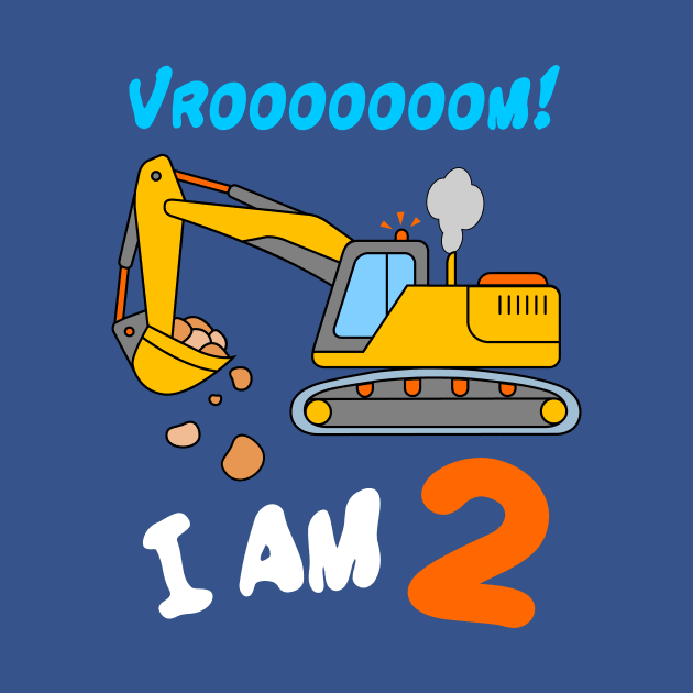 I Am 2 Excavator Digger Toddler Boys 2nd Birthday by samshirts