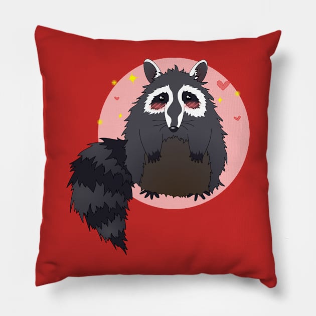 Kawaii Silly Sitting Raccoon Pillow by ziafrazier