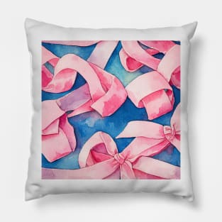 Watercolor pink bow pink ribbon Pillow