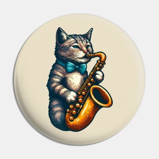 tabby cat playing saxophone Pin