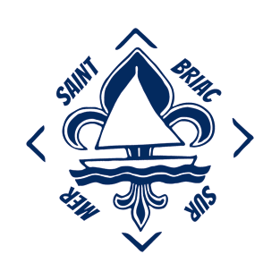 Saint Briac sur Mer in Brittany, France - French Seaside Resort - Navy Blue Vintage Sailor Logo - Sailing Boat with Heraldic Lily T-Shirt