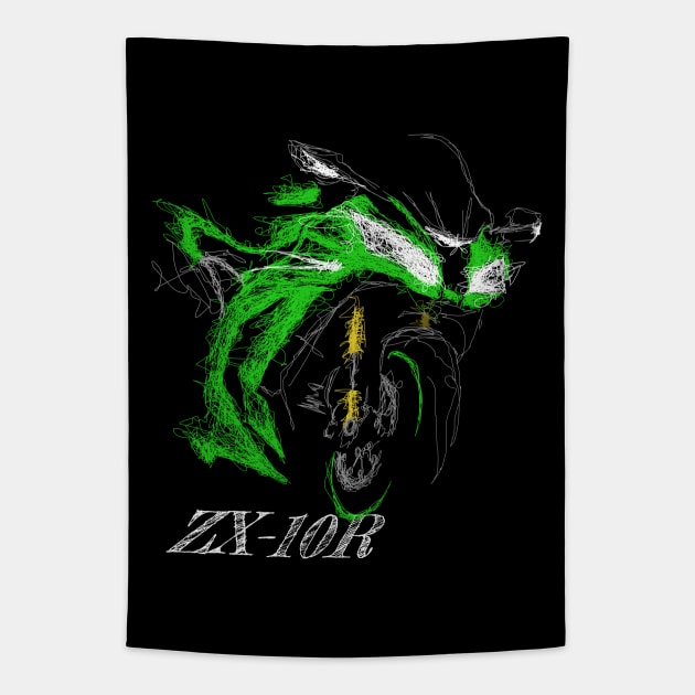 ZX10R 2020 Scribble Art Tapestry by TwoLinerDesign