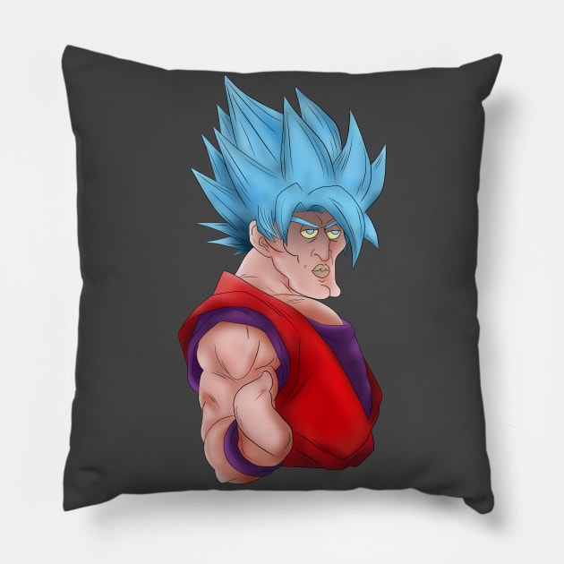 Super Squidward God Blue Pillow by Rinecomic