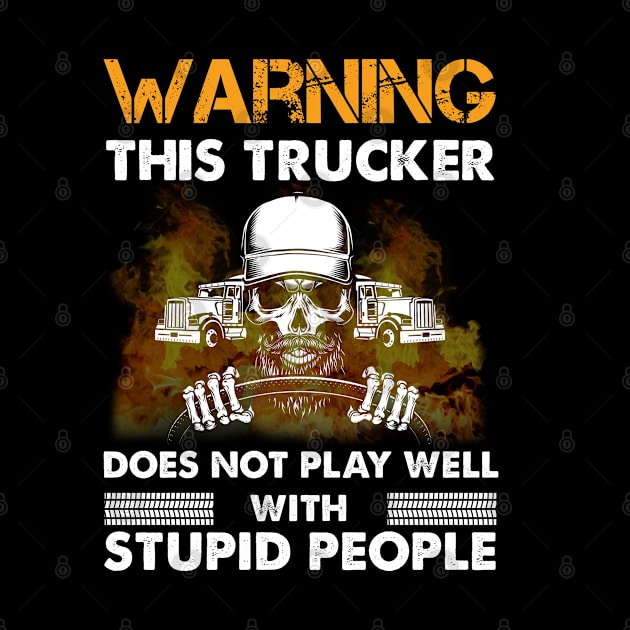 Warning this trucker does not play well with stupid people Funny Trucker by RRADesign