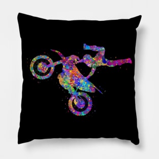 Motocross freestyle watercolor art Pillow