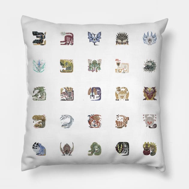 Monster Hunter World Tiled Icons Pillow by StebopDesigns