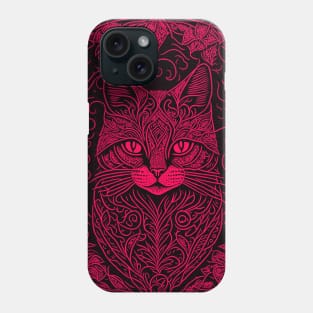 Monochrome Halloween Cat - Crimson Red Phone Case