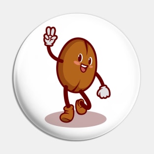 Coffee bean cartoon character Pin