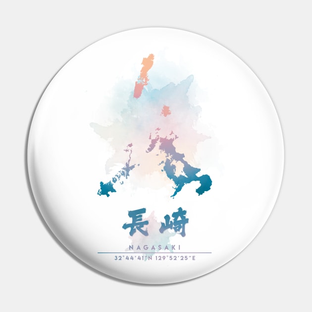 Nagasaki Watercolor Map Pin by Takeda_Art