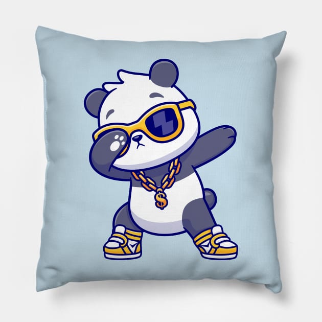 Cute Panda Dabbing Wearing Gold Chain Necklace And Glasses Cartoon Pillow by Catalyst Labs