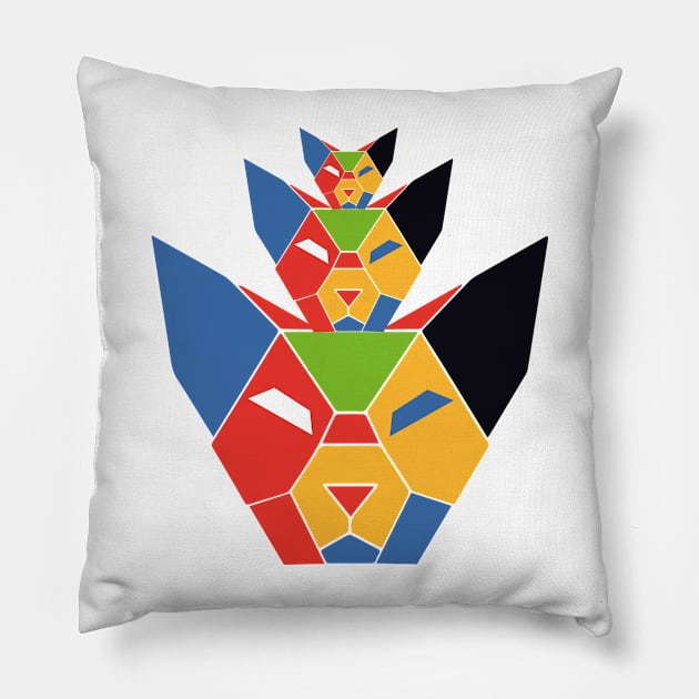 Geometric Abstract 3 Cats Colorful and Retro Design Colorful Abstract Set of Colorful Cat Elegance Pillow by Allesbouad