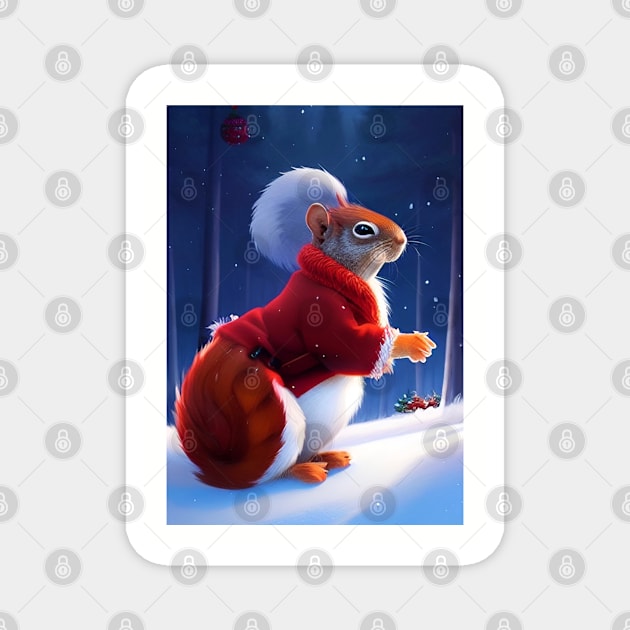 THOUGHTFUL FATHER CHRISTMAS SQUIRREL IN THE SNOW Magnet by sailorsam1805