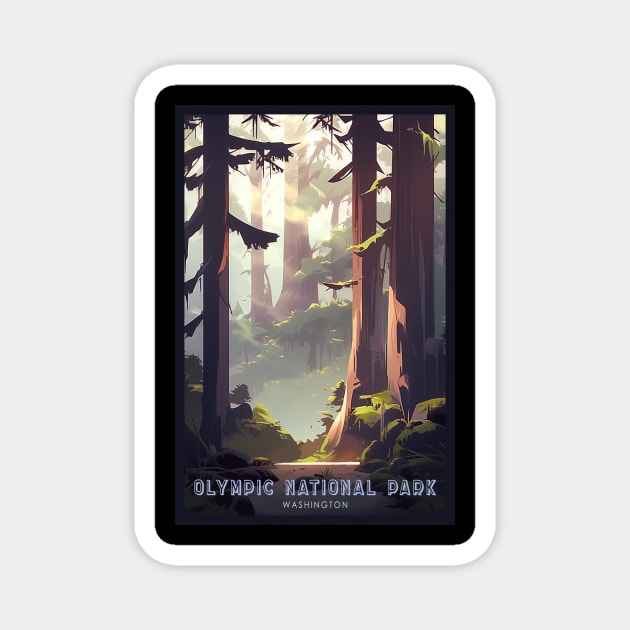 Olympic National Park Travel Poster Magnet by GreenMary Design