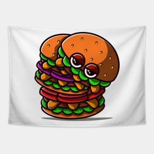 Cute and Unique Double Burger Illustration. Tapestry