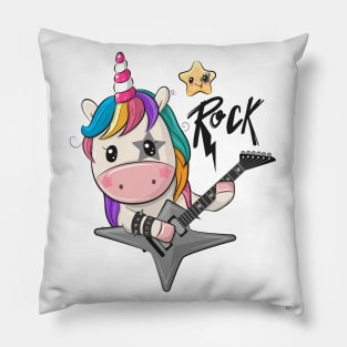 A cool unicorn with a guitar and the inscription Rock Pillow