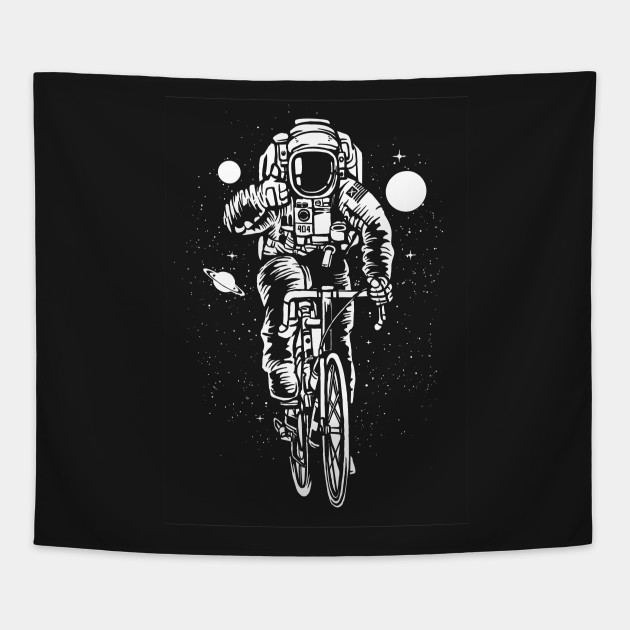 astronaut riding bicycle funny science hipster design outerspace