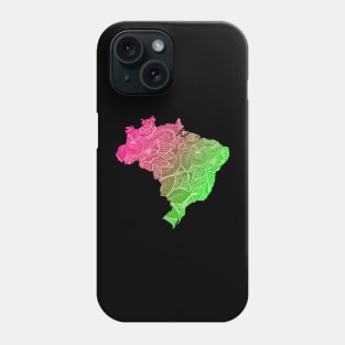 Colorful mandala art map of Brazil with text in pink and green Phone Case