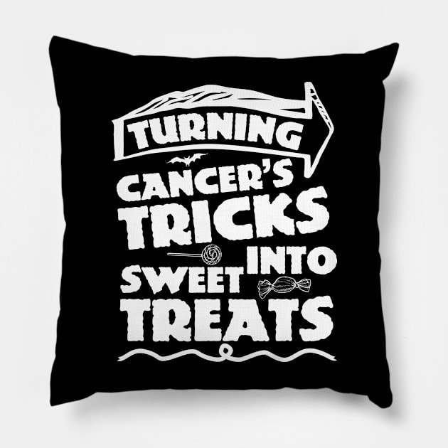 lung cancer awareness white ribbon turning cancer's tricks into sweet treats Pillow by Shaderepublic