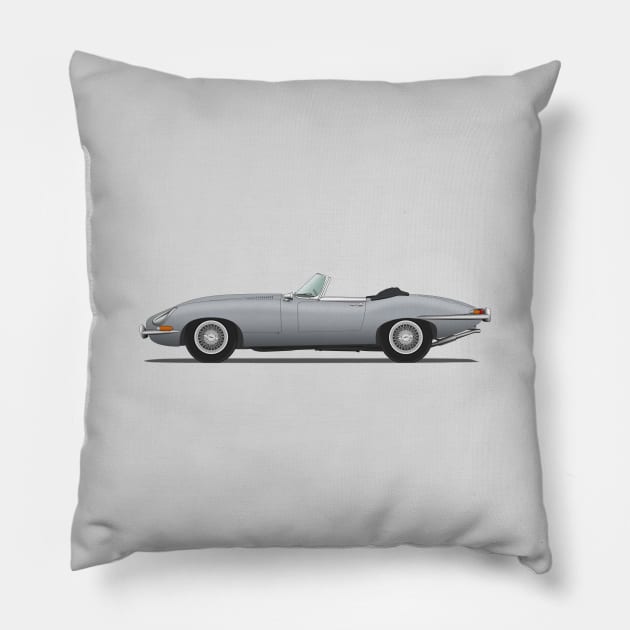 Jaguar E Type Roadster Mist Grey Pillow by SteveHClark