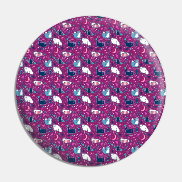 Purple Magical Kitty Pattern Pin by saradaboru