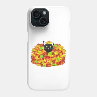 Black and White Tuxedo Cat Playing in a Pile of Fallen Autumn Leaves (White Background) Phone Case