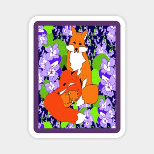 FOX FAMILY AND VIOLETS Magnet