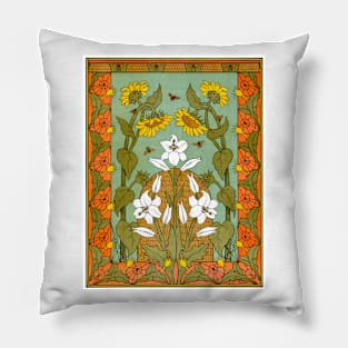 Bees, Beehive & Flowers Design 1898 Suze Fokker Pillow